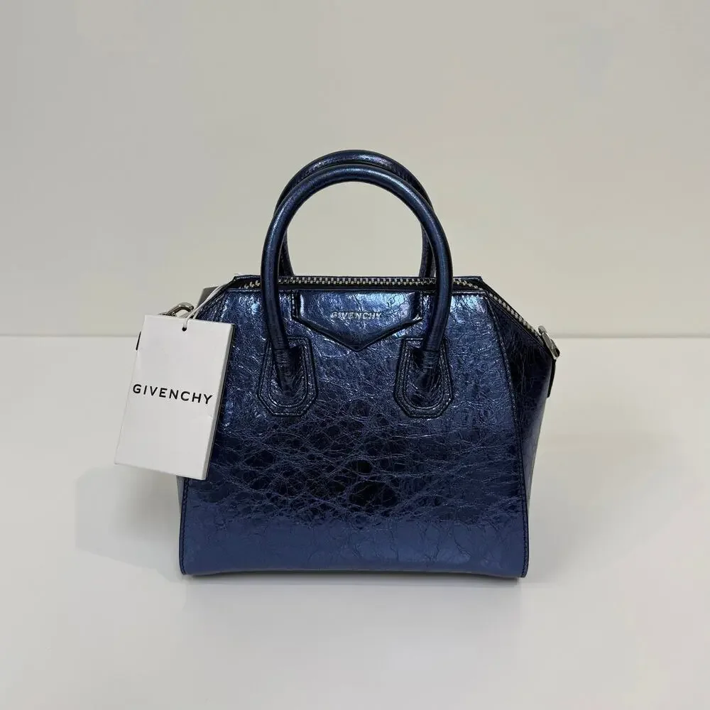 Givenchy Antigona Mini Blue Leather Top Handle Handbag Metallic Crossbody Bag